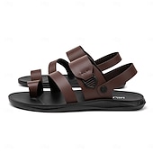 economico Infradito da Vacanza-Sandali da uomo marroni con cinturini, a punta aperta, comodi e casual, scarpe da spiaggia leggere, calzature estive per vacanze, viaggi al mare, abbigliamento da resort, tempo libero all'aperto, passeggiate e stile rilassato di tutti i giorni.
