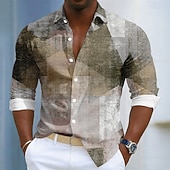 economico Geometrica-Per uomo Blocco di colori Patchwork Colore sfumato Camicia Camicia con Bottoni Manica Lunga Moda Casual Quotidiano All'aperto Abbigliamento casual alla moda Primavera Autunno Collo ripiegato Stampa