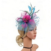 voordelige Fascinators-fascinators Tule Veren Bruiloft Verjaardag Elegant Vintage leuke Style Met Veer Tule Helm Hoofddeksels