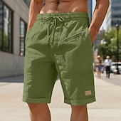 economico retrò-Per uomo Shorts di Lino Pantaloncini Estivi Shorts da Spiaggia Coulisse Elastico in vita Tasca con cerniera Semplice Tinta unita Comodità Morbido Lunghezza al ginocchio Quotidiano Spiaggia Moda Chic