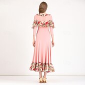 billiga Standard Ballrum-Tiodans Klänning Tryck Plisserat Tvinning Dam Fest Träning Prestanda Långärmad Elastan Polyester