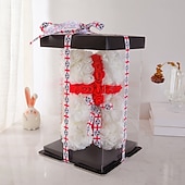 preiswerte Weltfußballspiel 2026-25 cm großer Rosen-Teddybär für die Fußball-Weltmeisterschaft, künstliches Rosenblüten-Geschenk für Fußballfans, Hochzeit, Muttertag, Jahrestag, inklusive transparenter Geschenkbox