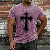 economico Magliette di fede-Maglietta Crusaders Bibbia Vintage Blu Acid Wash Gotico Croce T-Shirt Grafica Distressed Inky Splatter Tee Mineral Wash Grunge Streetwear Cotone Poliestere Top S-4XL
