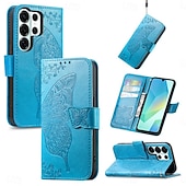 cheap 2026 Samsung Galaxy S26 Series-Phone Case For Samsung Galaxy S26 S26 Plus S26 Ultra Wallet Case Flip Cover with Wrist Strap Kickstand Butterfly Retro TPU PU Leather
