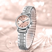 abordables Montres à quartz-Montre femme avec bracelet élastique en acier, montre à quartz facile à lire avec cadran rose et affichage de la date, bracelet extensible en acier inoxydable, cadeau idéal pour femme ou jeune fille,