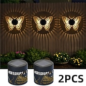 tanie Kinkiety zewnętrzne-2 zewnętrzne solarne metalowe lampy ścienne z projekcją motyli, wodoszczelne IP44, do ogrodzeń, schodów, ścieżek ogrodowych, ogrodu, podwórka, ogrodu willowego