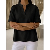  Damskie Podkoszulek Koszulki Henley Top Swetry w wafelkowatej dzianinie Jednokolorowe Elegancki Codzienny Krótki rękaw W serek Zwykłe topy Codzienny Niebieski Czarny Biały Pomarańczowy Zielony Lato
