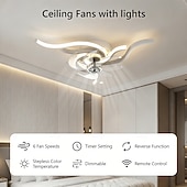 levne Stmívatelná stropní světla-Moderní stropní ventilátor s osvětlením, nízkoprofilové stropní ventilátory s dálkovým ovládáním a ovládáním pomocí aplikace, 6 rychlostí s reverzibilními lopatkami, plynule stmívatelný LED stropní