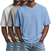 economico T-shirt in maglia waffle-3 pezzi t-shirt da uomo waffle maglietta a maniche corte scollo a V estate tinta unita testurizzata alla moda designer casual multipack maniche raglan casual quotidiano esterno blu bianco maglietta