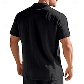 baratos Polo Clássico Masculino-Homens Camisa de linho Camisas Polo Casual Rua Lapela Manga Curta Básico Moderno Cruz Botões Verão Primavera Normal Preto Branco Azul Marinha cáqui Verde Tropa Cinzento Camisa de linho