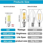 billiga LED-cornlampor-2 st E12 LED-lampor 5W motsvarande 40W C7-ersättningslampor, klar typ B, kandelabersockel, Bulbrite, dagsljusvit, 6000K, ej dimbar
