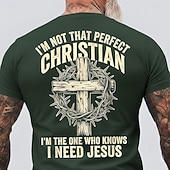  Men's Bible I'M NOT THAT PERFECT CHRISTIAN I'M THE ONE WHO KNOWS I NEED JESUS Text Cross Crown Thorns Religious Faith T Shirt Graphic Standard Daily Wear Designer Clothing Apparel