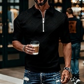 economico Polo classica da uomo-Per uomo Polo con zip Testurizzato Casuale Quotidiano Zip a un quarto Manica Corta Moda Tempo libero Semplice Cerniera Zip a un quarto Estate Primavera Blu Verde translucido blu navy Aalbicocca Blu