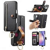 abordables 2026 Samsung Galaxy S26 Serie-teléfono Funda Para Samsung galaxia S26 S26 Plus S26 Ultra Tarjetas billetera Gire la tapa Cremallera con correa de muñeca Caballete Retro TPU Cuero de PU