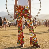 voordelige Botten-Retro Vintage Boho 1970s Pants Bell Bottom Pants Hippie Disco High Waist Floral Peace Symbols Fancy Dress Women's Halloween Carnival Music Festival Retro Theme Party Adults' Pants