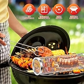 cheap Grills &amp; Outdoor Cooking-2pcs/set Portable Stainless Steel Barbecue Grill Set, Stainless Steel Portable Barbecue Cooking Rack, Barbecue Tool Set, Outdoor Grill Basket, Outdoor Camping Grill, Outdoor Round Barbecue Fire Pit
