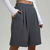 cheap Bermuda Shorts-Women's Bermuda shorts Shorts Summer Shorts Vintage Fashion Casual Daily Knee Length Mid Waist Solid Color Plain Pocket Elastic Waistband Straight Leg Comfort Lightweight Soft Inelastic Streetwear
