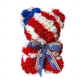 preiswerte Weltfußballspiel 2026-25 cm großer Rosen-Teddybär für die Fußball-Weltmeisterschaft, künstliches Rosenblüten-Geschenk für Fußballfans, Hochzeit, Muttertag, Jahrestag, inklusive transparenter Geschenkbox