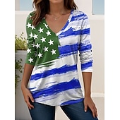  Ημέρα Αμερικανικής Ανεξαρτησίας Γυναικεία Μπλουζάκι Στάμπα Γραφική Αμερικάνικη σημαία Βίντατζ Στυλάτο Κλασσικό Μακρυμάνικο Λαιμόκοψη V Μακριές μπλούζες Καθημερινά Σαββατοκύριακο