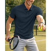 זול חולצת גברים-בגדי ריקוד גברים אחיד חולצת ספורט חולצת טניס שרוולים קצרים ייבוש מהיר מתיחה פתילת לחות נושם טניס גולף פיקלבול צווארון פולו צמרות אפור כהה שחור ורוד בגדי טניס