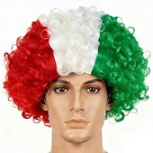 baratos Perucas de Carnaval-Peruca afro listrada tricolor - cabelo cacheado nas cores da bandeira nacional para fãs de esportes