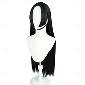 abordables Perruques d&amp;#39;anime-Perruque longue et lisse noire de style hime, idéale pour une soirée cosplay d'aventurière des océans.