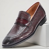 billiga Premium läder Loafers-Herrloafers i premiumläder – äkta kohud, vävd textur, slip-on-komfort, elegant formell stil, perfekt för bröllop, kontor, fester och speciella tillfällen