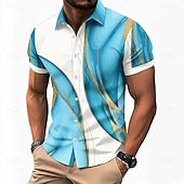 voordelige Geometrisch patroon-Voor heren Verloop Lijnen / golven Abstracte kunst Overhemd Overhemd met knopen Casual overhemd Korte mouw Mode-casual Streetwear Vakantie Lente Herfst Strijkijzer 3D-afdrukken shirts met kraag blauw