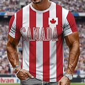 baratos Camisetas de esportes e academia-Camiseta masculina casual de manga curta, estampa da seleção canadense de futebol de 2026, com listras verticais vermelhas e brancas e a inscrição "Canada". Modelagem justa, ideal para torcedores em