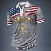  4 juillet 2026, 250e anniversaire Homme Drapeau Américain Polo Manche Courte Polos Revers Occasionnel Athleisure Tenue quotidienne Vêtements de festival Impression 3D Boutons Printemps & Été Bleu