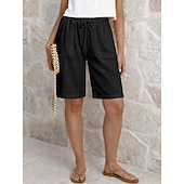 economico Fondi-Per donna Pantaloni capri Shorts Shorts di Lino Pantaloncini Estivi Vacanza Moda Essenziale Lunghezza al ginocchio Vita media Semplice Coulisse Tasca Elastico in vita Leggero Traspirante Inelastico