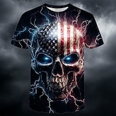 preiswerte Schädel &amp; Knochen-Amerikas 250. Jahrestag: Patriotisches Herren-T-Shirt mit US-Flagge, Totenkopf und Blitzmotiv, Kurzarm, Rundhalsausschnitt, cooles Krieger-Top, Designer-Kleidung, Größen S, M, L, XL, XXL, XXXL