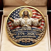  Fede e libertà, moneta commemorativa del 250° anniversario degli Stati Uniti – design cristiano di Gesù, moneta da collezione patriottica, ricordo religioso di ispirazione, regalo "Dio benedica l'America".