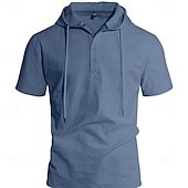 cheap Classic-Men's Shirt Linen Shirt Button Up Shirt Solid Color Casual Beach Black White Navy Blue Khaki Short Sleeve Hoodie Summer Spring Clothing Apparel Buttons