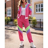 levne teplákové soupravy-Dámské Fotbalové léto Sportovní oblečení z 80. let Globální shoda Šňůrky Vydutý Barevné bloky sako Sportovní oblečení sada Léto Jaro Červená Modrá Cvičení v tělocvičně Běhání Běh Voděodoln