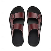 preiswerte Urlaubsandalen-Braune Herren-Sandalen mit Doppelschnalle, offene Zehenpartie, lässige Strandschuhe, verstellbar, bequem, Sommerschuhwerk für Urlaub, Strandreisen, Resortbesuche, Freizeit im Freien, Spaziergänge und den täglichen Gebrauch im Sommer