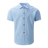 voordelige heren overhemd met knopen-Voor heren Overhemd Normaal shirt Overhemd met knopen Jacquard overhemd Zwart Wit Abrikoos Grijs Licht Blauw Korte mouw Geometrisch Effen Revers Casual Dagelijks Jacquard Kleding Elegant Modieus