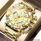 abordables Quartz Watches-Men's Gold Watch, Luxury Chronograph Big Face Quartz Analog Wristwatch with Gold Stainless Steel Band, Waterproof Luminous Business Sport Fashion Watch with Date Display, Gift for Men