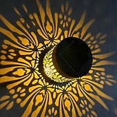 ieftine Aplice de Exterior-1 pachet felinar solar suspendat pentru exterior, felinare decorative metalice de grădină, lumină LED alb cald, impermeabilă, iluminat peisagistic pentru masă, alee, petrecere, curte