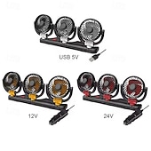 Χαμηλού Κόστους Φίλοι Αυτοκινήτου-Ανεμιστήρας αυτοκινήτου τριπλής κεφαλής, ανεμιστήρας ψύξης οχήματος 12v 24v με τροφοδοσία USB 3 κεφαλών για ταμπλό, περιστρεφόμενος 360° ισχυρός, ήσυχος αυτόματος κυκλοφορητής αέρα για φορτηγό SUV RV