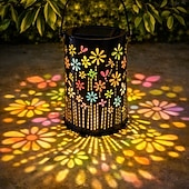 abordables Luces de camino y linternas-Farol solar exterior impermeable colgante, diseño retro hueco con proyección de mariposa, decoración LED para jardín, patio, regalo para mujeres, mamá y abuela.