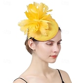 voordelige Fascinators-Fascinators Flax Wedding Birthday Elegant Vintage Cute With Feather Floral Headpiece Headwear