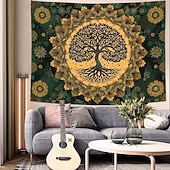 olcso Faliszőnyegek-misztikus életfa mennyei ősi fa izzó arany gyökerek galaxis csillagos éjszaka kék csillogó csillagpor fal gobelin hálószoba nappali kollégiumi dekoráció meditáció háttér