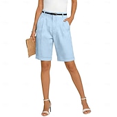 tanie Luksusowe doły-Damskie Spodnie capri Szorty Lniane szorty Letnie szorty Moda Podstawowy Formalny Do kolan Średia talia Równina Kieszeń Elastyczny pas Prosta noga Lekki Wygodny Oddychający Nieelastyczny Codzienny