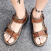 cheap Vacation Sandals-Men's Brown Outdoor Sandals – Adjustable Strap Summer Shoes, Breathable Comfort, Hiking, Beach &amp; Travel Wear