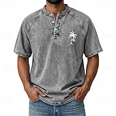 billiga Vintage &amp;amp; Retro-Herr Kokosnötsträd T-shirt Deminskjorta Tvätta skjorta i 100 % bomull Kortärmad Vintage Streetwear Ledigt Ledigt Hem Gata Höst vinter Sommar Vår Svart Rosa ljusgrön Grå Ljusblå Hög krage Henley