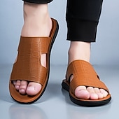 voordelige Vakantiesandalen-Bruine heren slippers met krokodillenprint, open teenslippers, lichtgewicht comfortabele zomerschoenen voor strandvakantie, resort, ontspanning bij het zwembad, reizen en buitenactiviteiten.