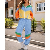 levne teplákové soupravy-Dámské Fotbalové léto Sportovní oblečení z 80. let Globální shoda Šňůrky Vydutý Barevné bloky sako Sportovní oblečení sada Léto Jaro Červená Modrá Cvičení v tělocvičně Běhání Běh Voděodoln