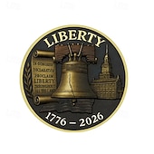  Moeda comemorativa do 250º aniversário dos EUA, representando o Dia da Independência e o Sino da Liberdade com o emblema da águia. Item colecionável comemorativo.