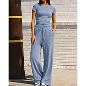 economico Tute da ginnastica-Per donna Set di tute e pullover Tuta da 2 pezzi Abiti da salotto Coulisse con tasca Tinta unita Set di Abbigliamento Sportivo Estate Primavera Grigio scuro Nero Allenamento in Palestra Jogging Corsa